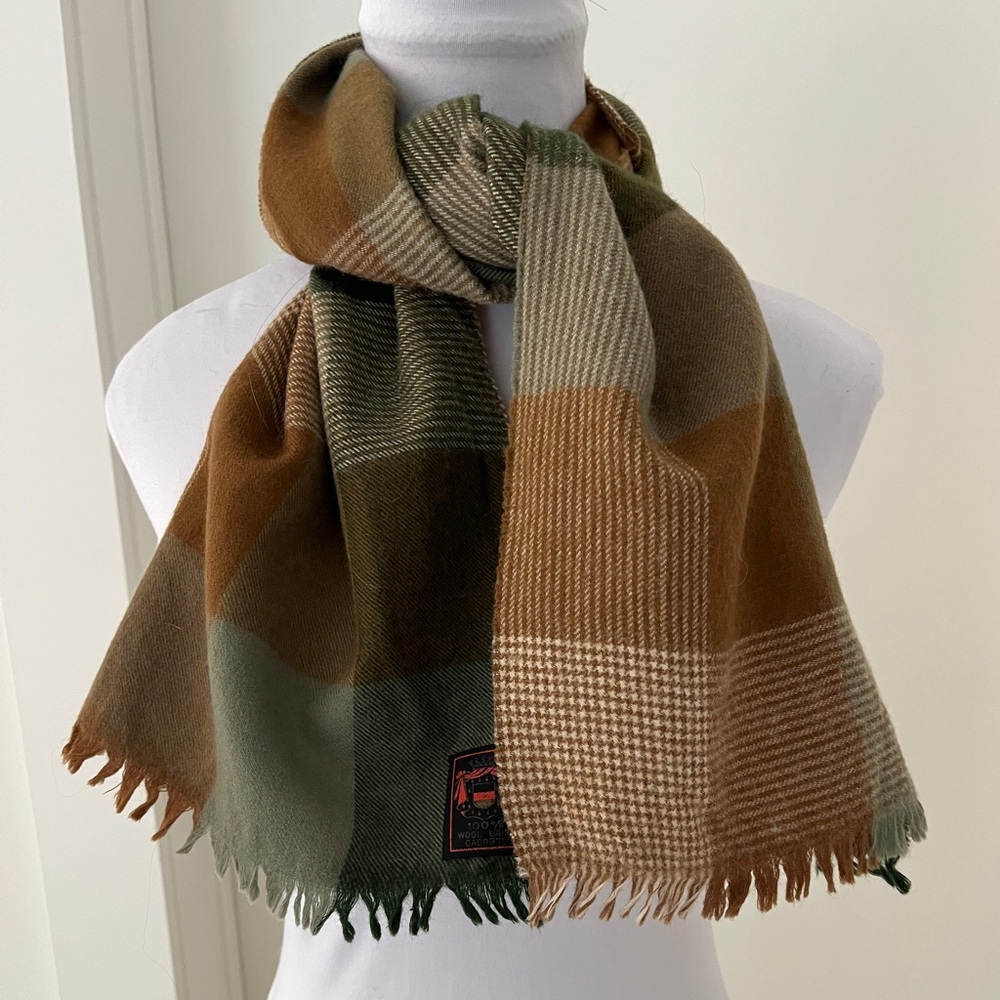 SCARF 100% Wool Checkerboard Pattern Fringe Autumn Colours Unisex Winter Cozy